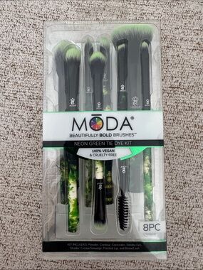 Moda Neon Green and Black Tie-Dye 8pc Makeup Brush Set